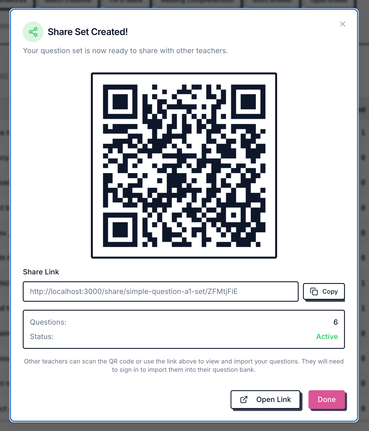 Share Set with QR + Link